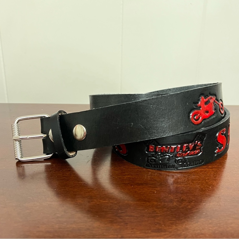 Vintage tooled Leather biker Belt Bentley’s Biker Saloon Maine rare edgy EUC - Picture 7 of 15